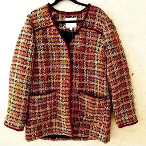 ANTHROPOLOGIE L NWT  MULTICOLORED FRINGE ARTSY LINED‎ BOHO EARTHY AUTUMM JACKET